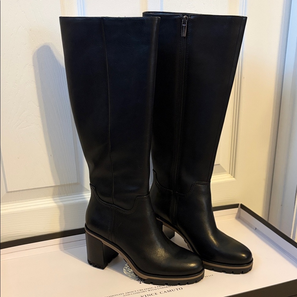 Vince Camuto Narrow calf knee-high Black Leather Block Heel boot NEW! - Picture 4 of 14